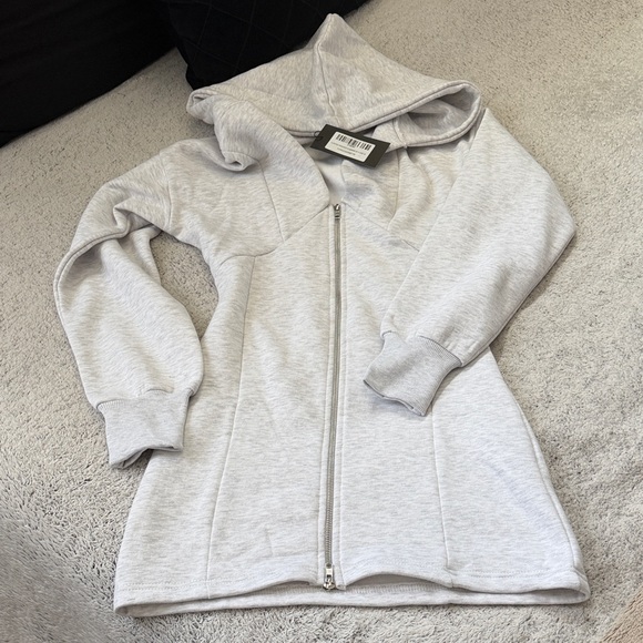 EGO White Long Sleeve Zip Front Hoodie Dress - Picture 2 of 4